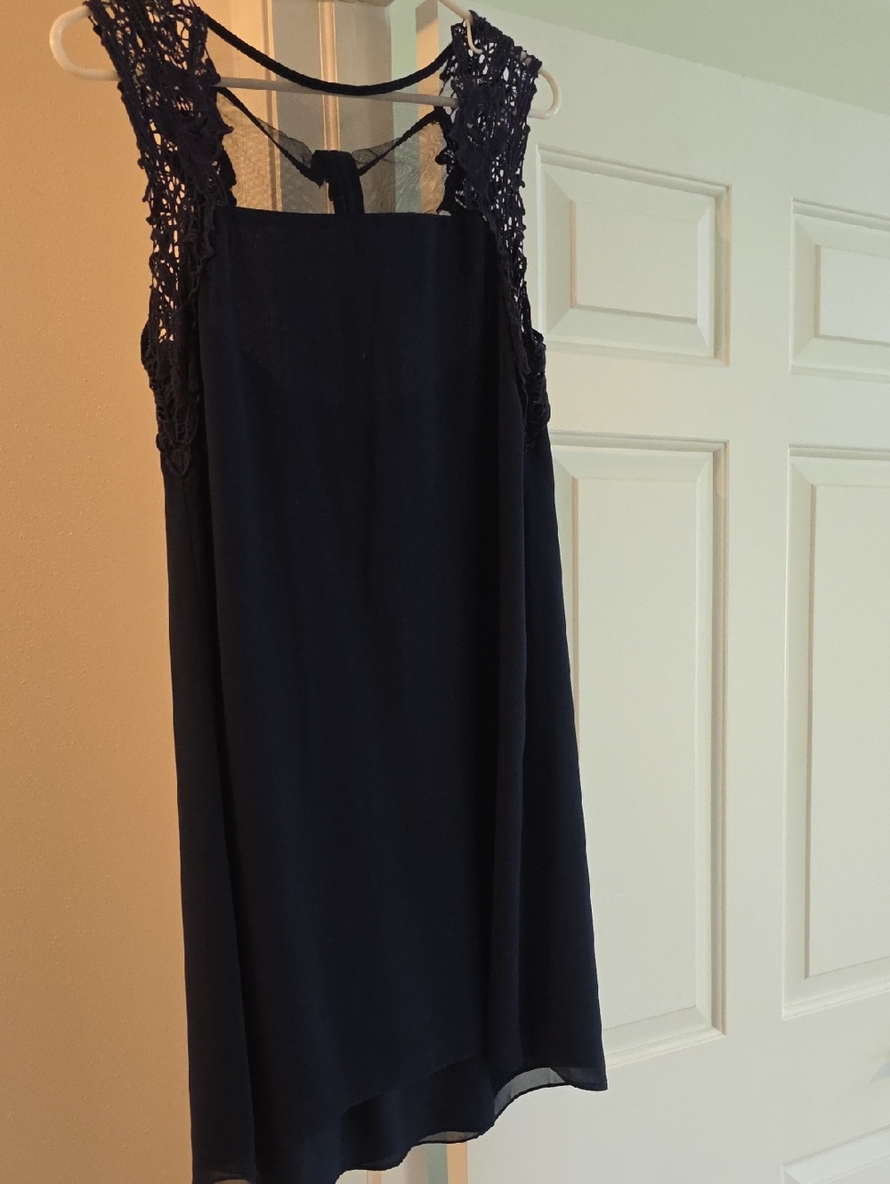 Esley Navy Crochet-Shoulder Shift Dress